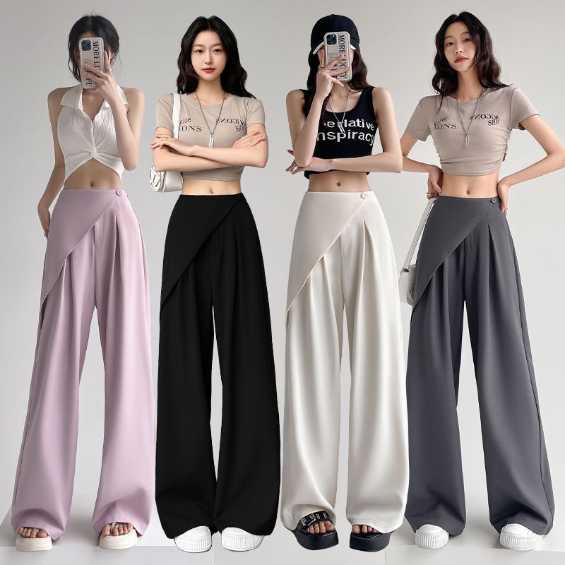 現品の高級感の2枚式のスーツのワイドパンツの女性のハイウエストのデザイン感の雰囲気のストレートな筒のカジュアルなスーツのモップのズボン|undefined