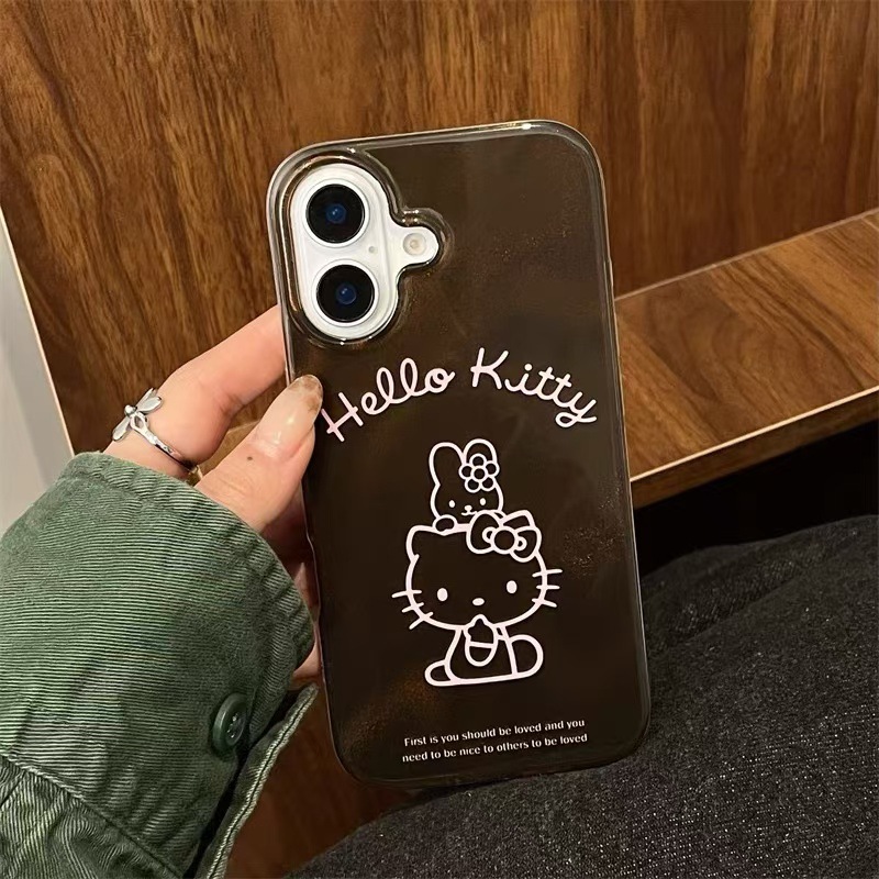 Dibujos animados japoneses y coreanos lindo gato para Apple 14/15promax funda para teléfono marrón Hola gato iPhone16p