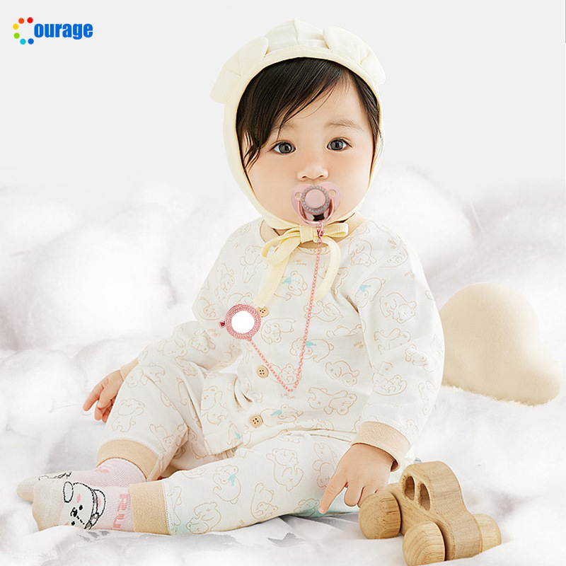 Spot cross-border baby pacifier with drill chain play mouth silicone sleep shaped pacifier thermal transfer blank pacifier