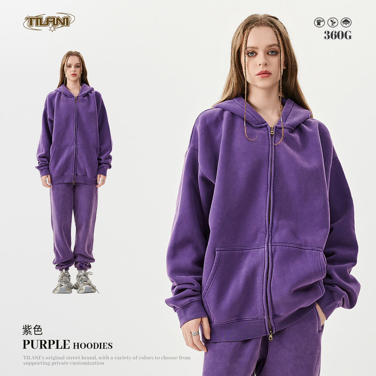 TILANI suéter de los hombres cardigan forrado de lana engrosada cremallera abrigo 360g lavado vintage encerado casual Sudadera con capucha