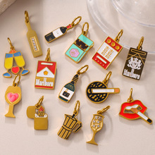欧美跨境金色趣味吊坠合集万宝路喜字酒杯咖啡壶造型潮流挂饰