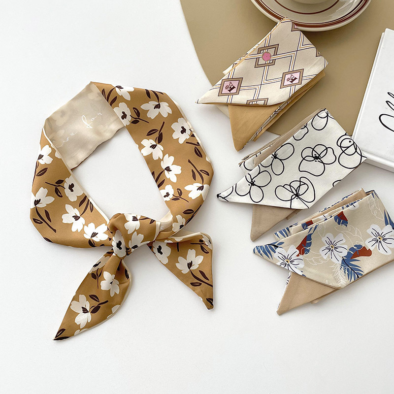 Color caqui desnudo larga bufanda pequeña bolsa de corbata de pelo decorativo del todo fósforo de las mujeres con cinta de regalo de mano banda de pelo pequeña bufanda