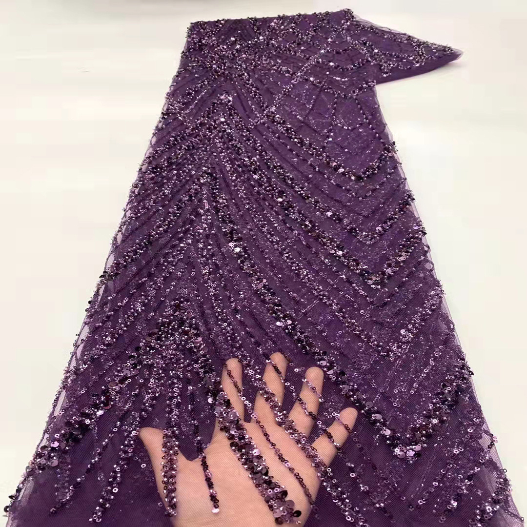Industria pesada Africana lentejuelas encaje de alta calidad bordado malla vestido de novia tela con cuentas encaje jx1929