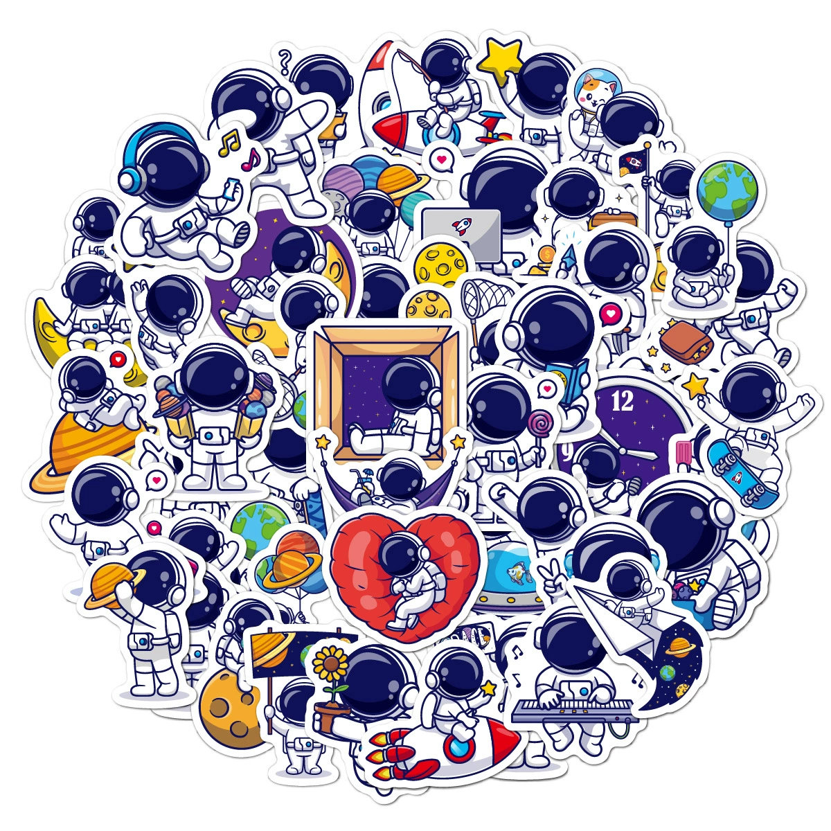 Наклейки «Маленький космонавт», 50, канцелярские принадлежности, справочник, чашка для воды, ноутбук, милые наклейки с изображением космического космонавта
