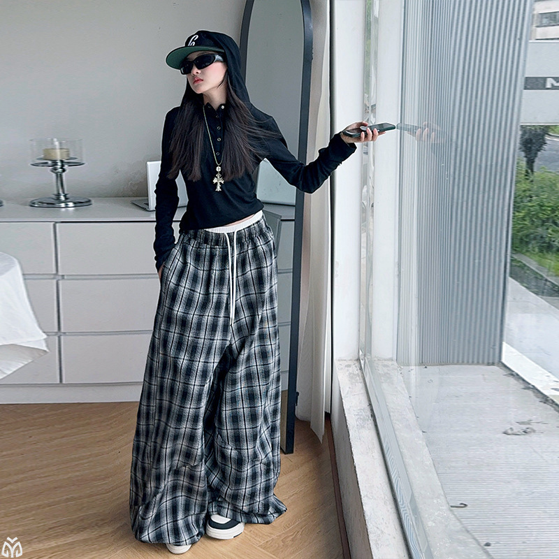 女童新款复古美式拼色格子裤女孩爵士舞时尚演出套装儿童休闲时装|undefined
