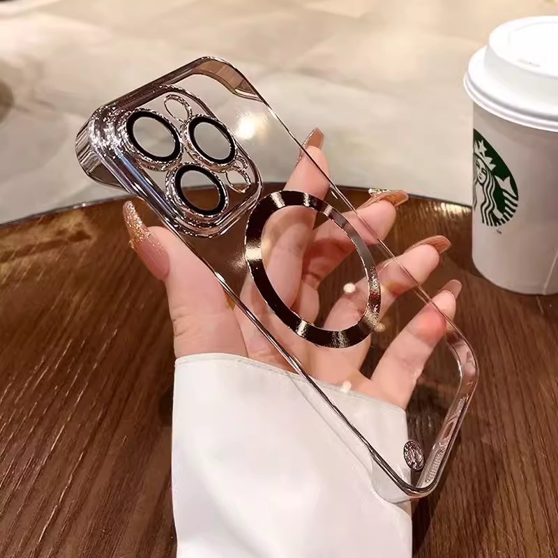 Funda para iPhone 17, con Marco Electrochapado, Lente Magnética MagSafe de Cristal, Textura Apple 14.
