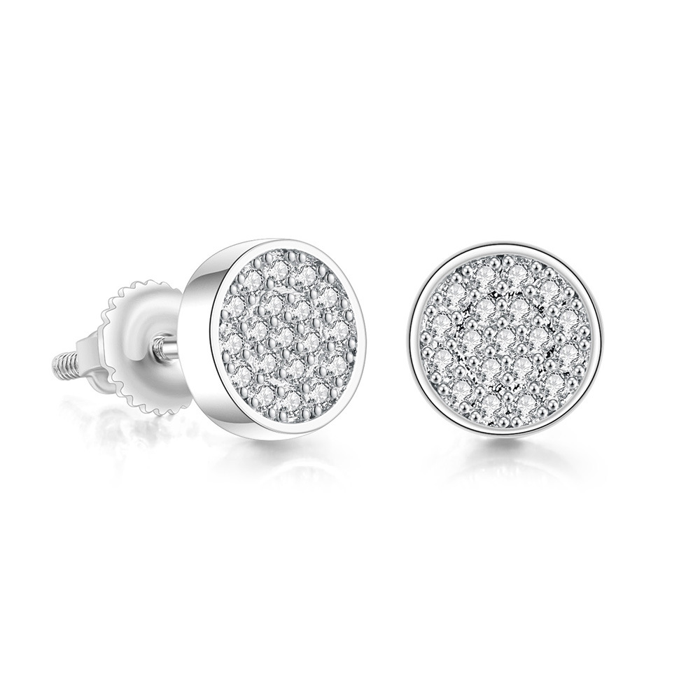 Unisex Gender 1 Pair Hip-Hop Round Plating Inlay Copper Zircon White Gold Plated Ear Studs