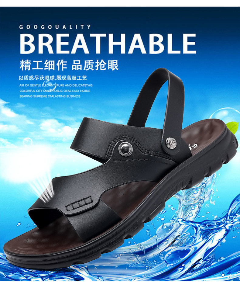 Dép sandal nam quai hở thoáng khí chống trượt đi biển cỡ lớn — S7777 nâu, S7777 đen chi tiết 3