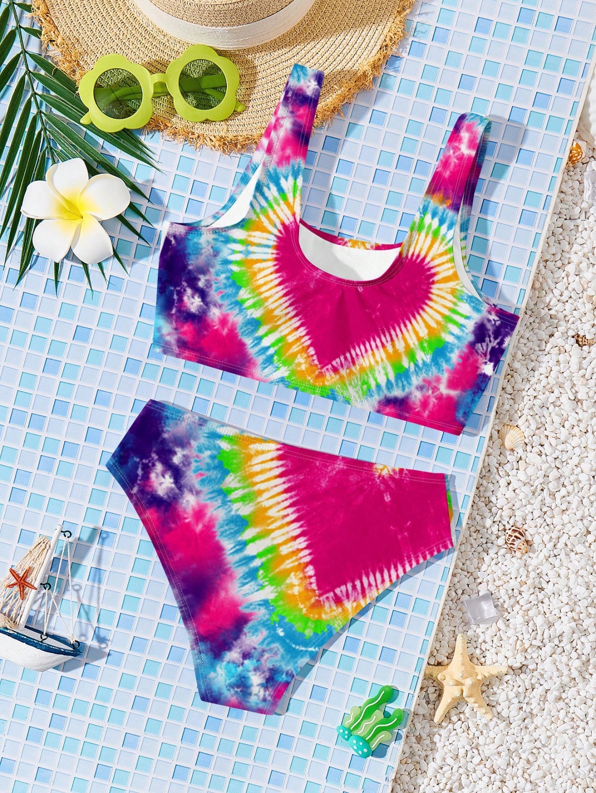 Biquíni de duas peças para menina com estampado de verão_voghion.com