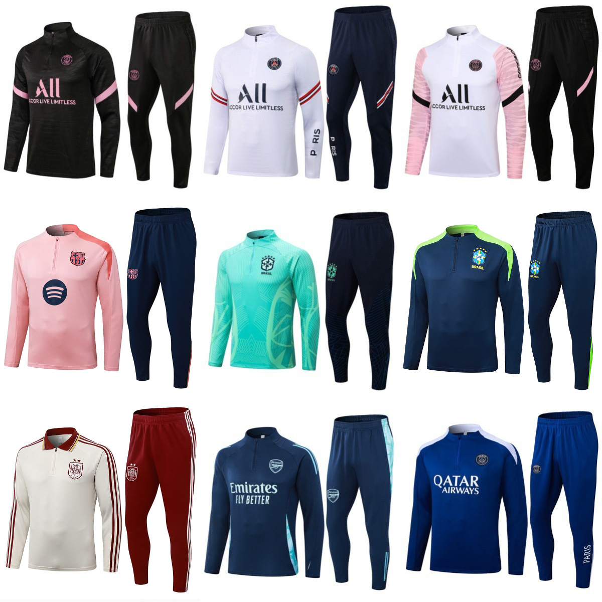 Long-Sleeved Suit Half-Zip Jersey Chelsea Inter Milan Brazil Paris Real Madrid Training Uniform Football Uniform Wholesale Dropshipping