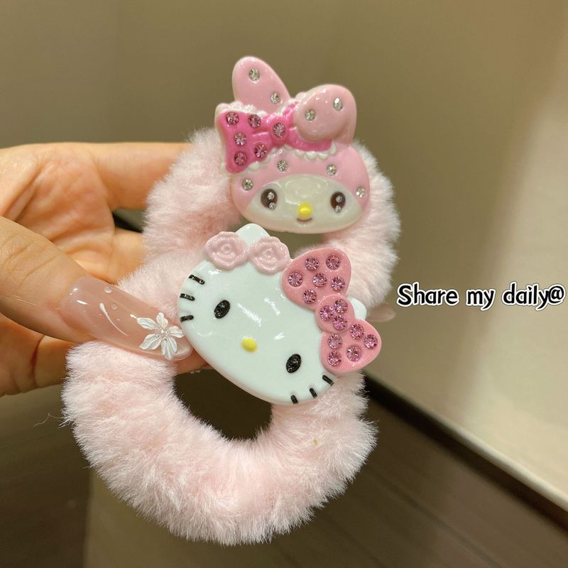 秋冬暖色毛绒猫咪兔子大肠发圈毛茸茸发绳女扎头兔子皮筋网红头绳|undefined