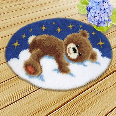 Mat Woolen Embroidery Cushion Floor Mat | Avtomobil döşəmə paspasları - zd192-bear-50cm-white-net-cross