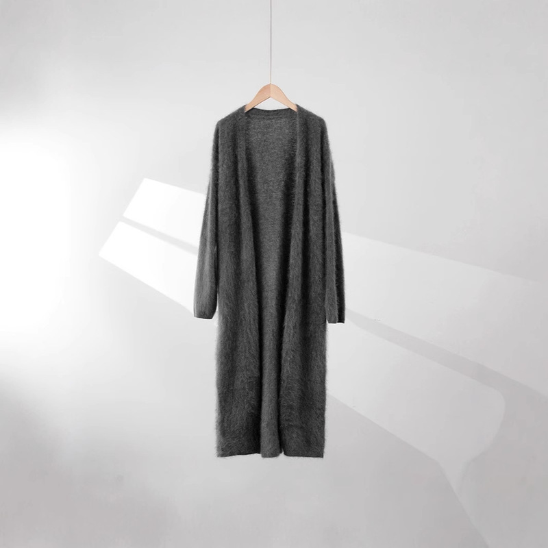 2025 New Autumn and Winter 100% Pure Cashmere Brushed Fashion Versatile Pure Color Light Soft Waxy Knitted Loose Cardigan