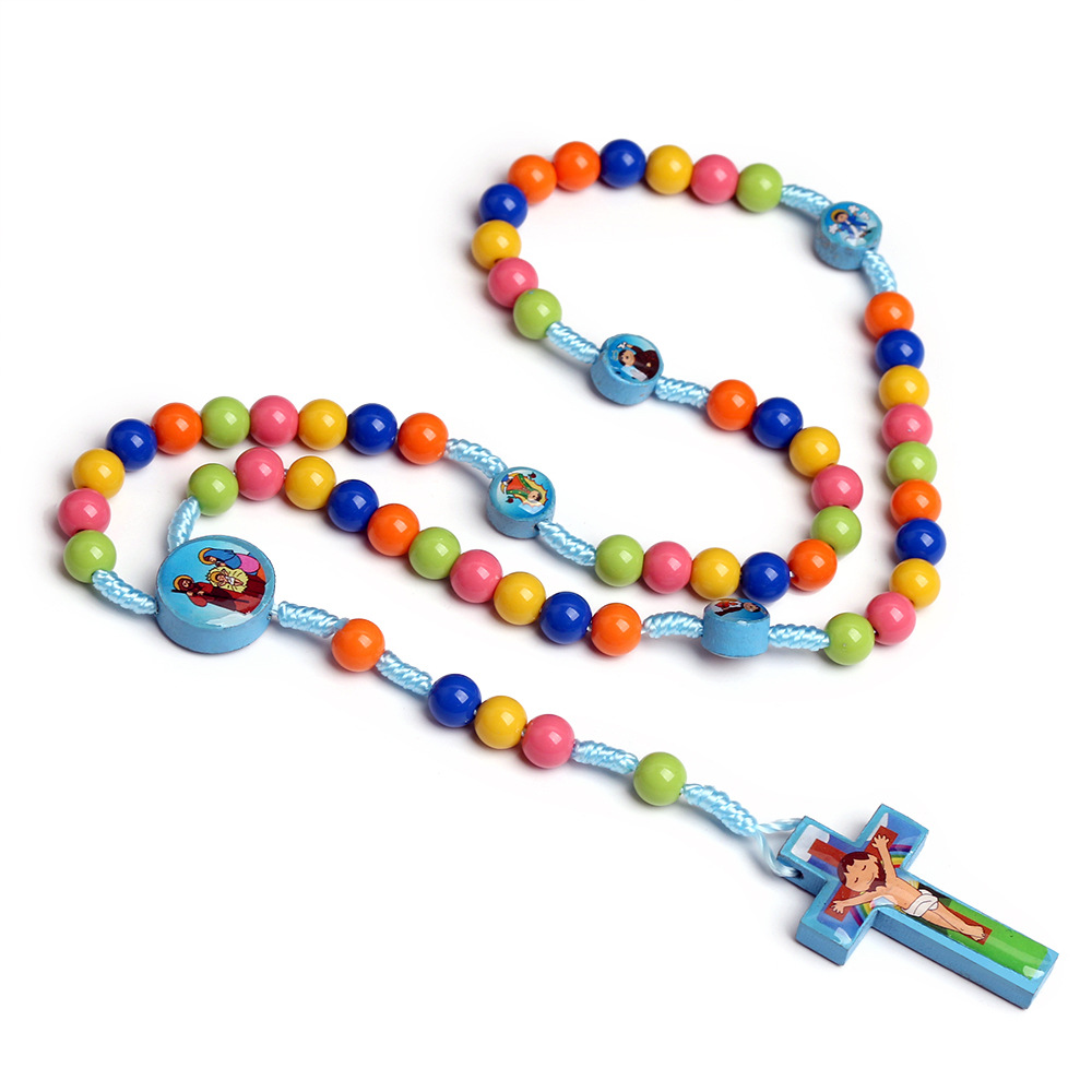 Cartoon Style Cross Wood Epoxy Kid's Necklace display picture 1