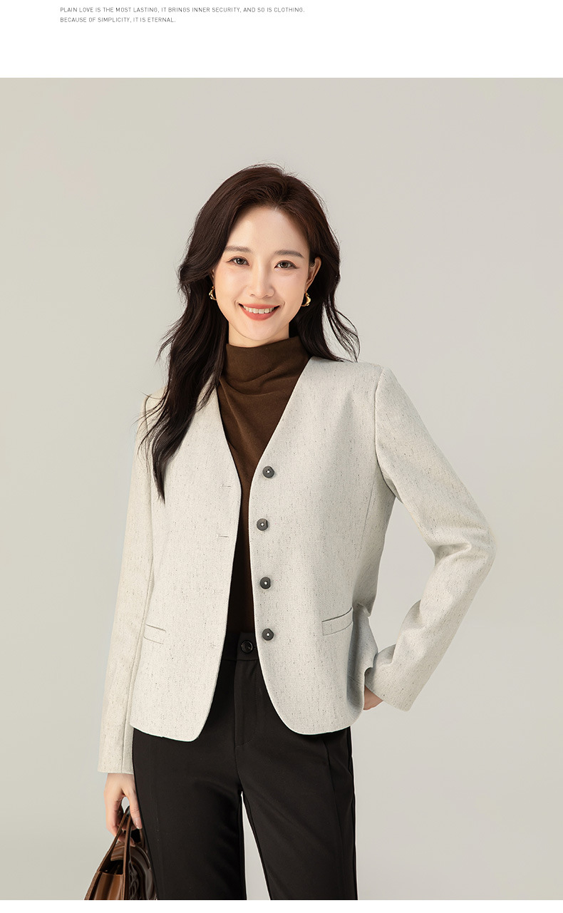 Áo blazer ngắn cổ V dáng nhỏ nhắn tay dài — Màu xám be chi tiết 21