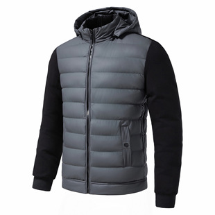 Cross-border 24 Autumn and Winter Cotton New Men's Hooded Cotton-padded Jacket Lightweight Warm Cotton-padded Clothes Spliced Hat-off Casual Jacket for Men