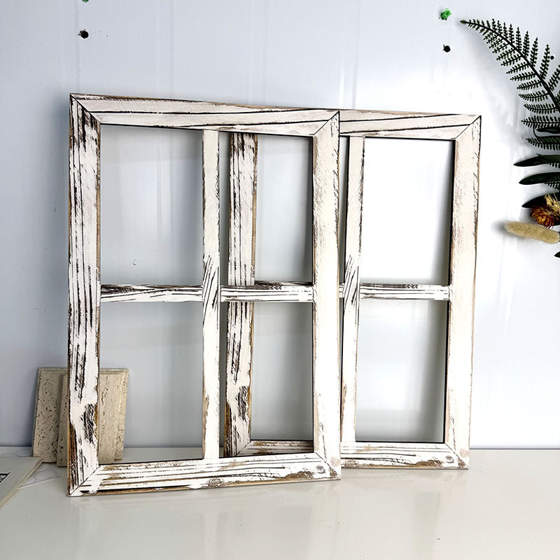 1/2Pcs, Rustic White Wooden Window Frame Decor, Farmhouse Style Decorative Wall Hanging Shutters