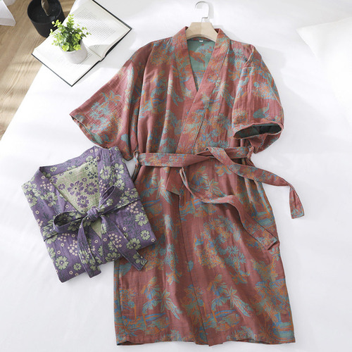 Pure cotton bathrobe for women in autumn and winter, double-layer gauze, water-absorbent and quick-drying, Four Seasons hotel nightgown, beauty salon bathing steamer pajamas