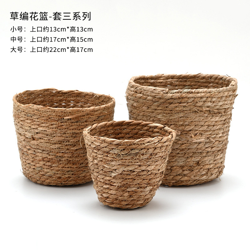 도매 및 소매 세 개의 밀짚 꽃바구니 세트(대형, 중형, 소형 각 1개), 그림과 같이 소스 제조업체