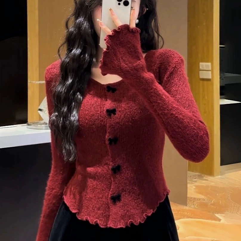 Корейский осенний и зимний новый декоративный свитер с бантом