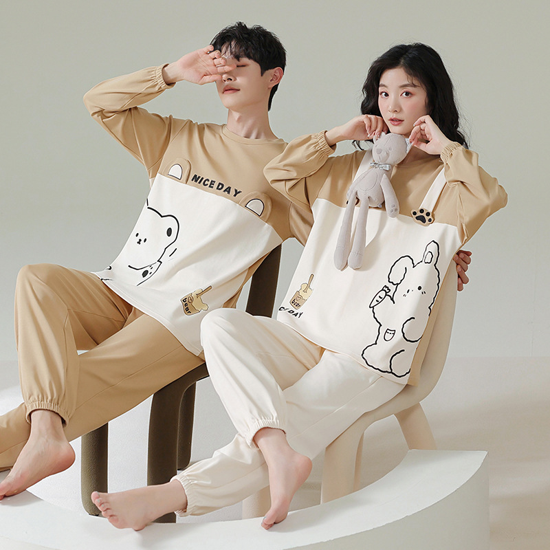 Pareja de pijamas de las mujeres de primavera y otoño de algodón puro de manga larga lindo Internet celebridad oso prendas de vestir exteriores de los hombres de otoño e invierno homewear traje