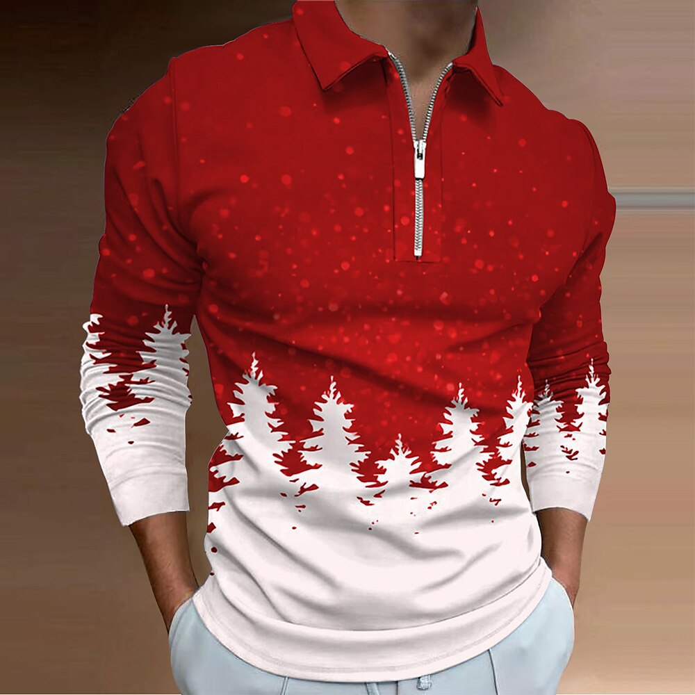 2024 otoño nuevo estilo comercio exterior transfronterizo hombres estampado 3D casual cremallera camisa POLO de manga larga MB14