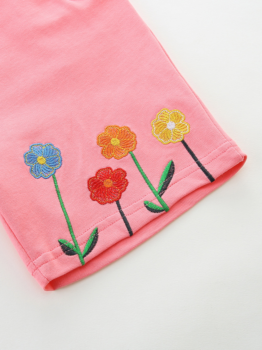 Fuente transfronteriza de verano nuevos pantalones cortos de niñas flores bordadas pegatinas pantalones deportivos de niñas de punto image 5