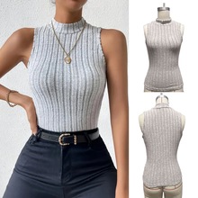 欧美跨境2025春夏新款女装无袖纯色针织打底衫修身性感气质通勤