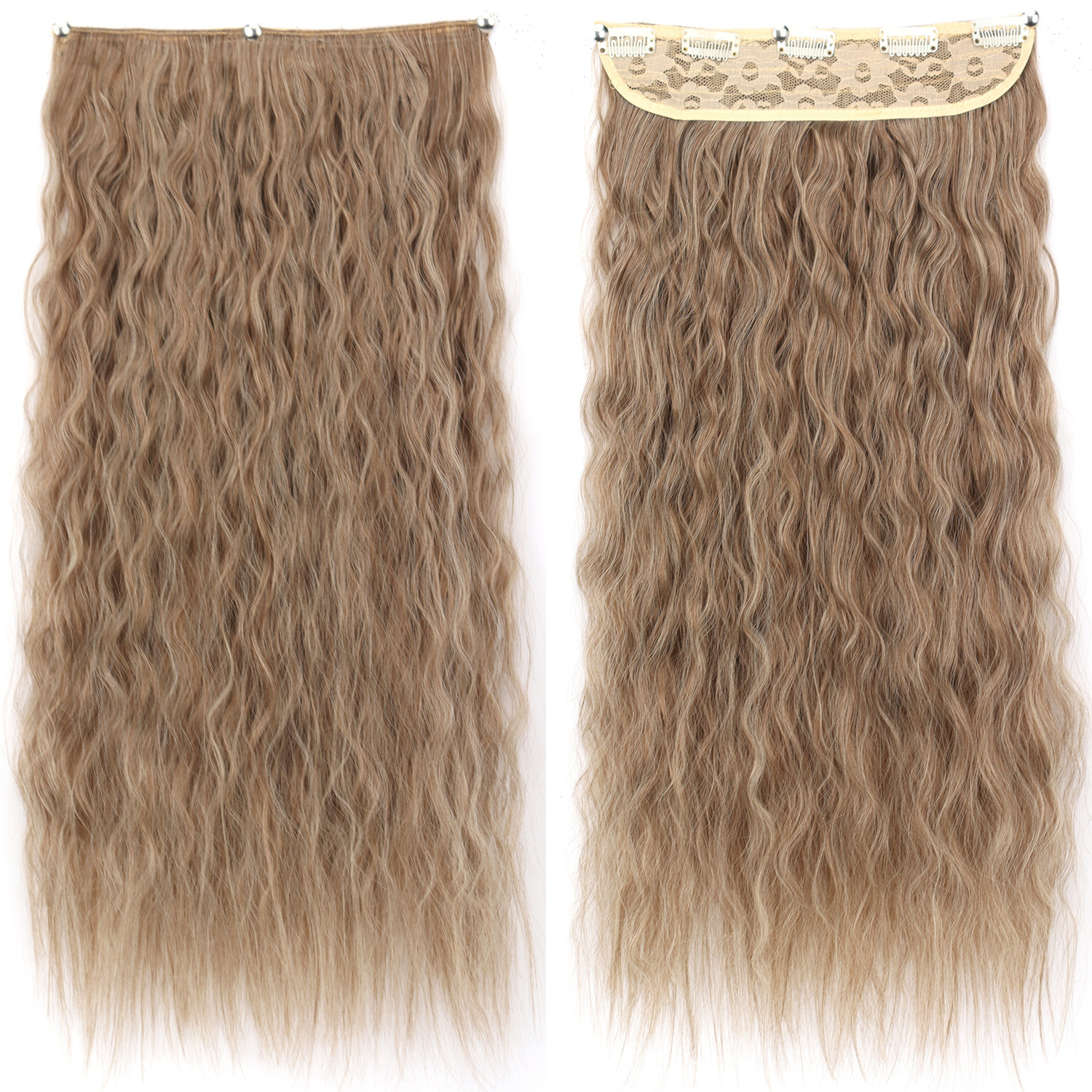 Peruca de cabello de mujer estilo de maíz caliente rizado largo de cabello de onda de cinco tarjetas