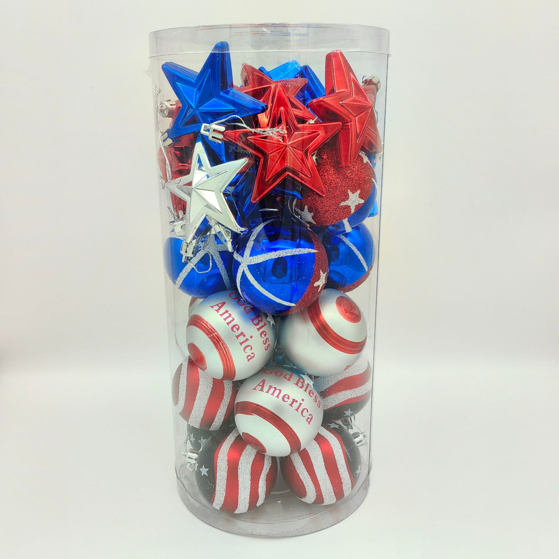 Colgante de decoración navideña especial transfronterizo Día nacional Patrón de bandera 36 Juego de combinación de colgante de estrella de bola navideña