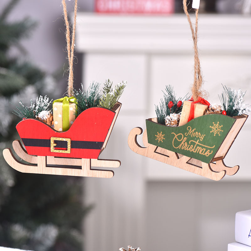 クリスマス用品 クリスマス木製ソリオーナメント クリスマスツリー装飾ソリペンダント 雰囲気のあるクリスマスデコレーション|undefined