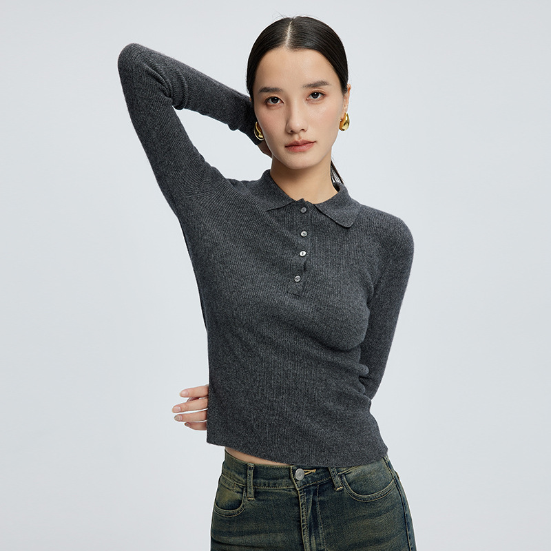 POLO Collar Cashmere Sweater Women's Autumn and Winter Slim-fit Pullover Sweater Elegant Short Knitted Top Wool Base Shirt Women POLO Collar Cashmere Sweater Women's Autumn and Winter Slim-fit Pullover Sweater Elegant Short Knitted Top Wool Base Shirt Women