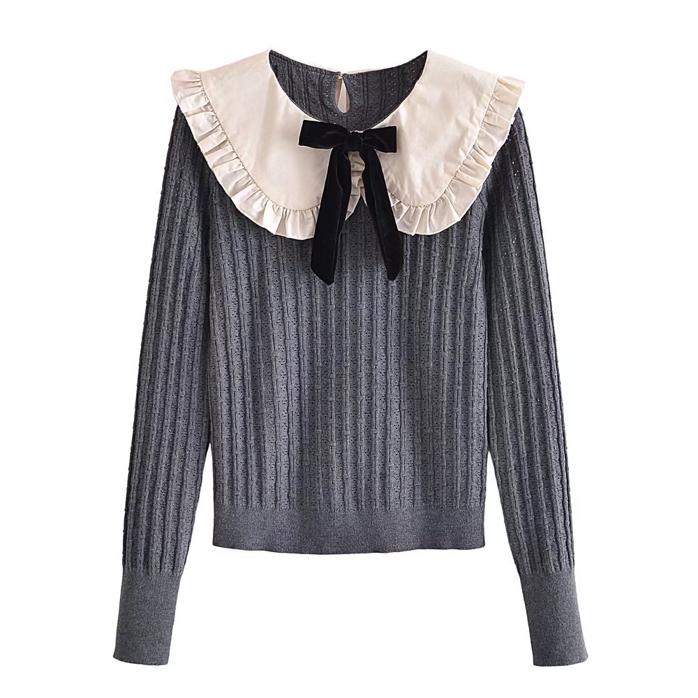 velvet bow decoration stitching slim sweater NSYXB139201