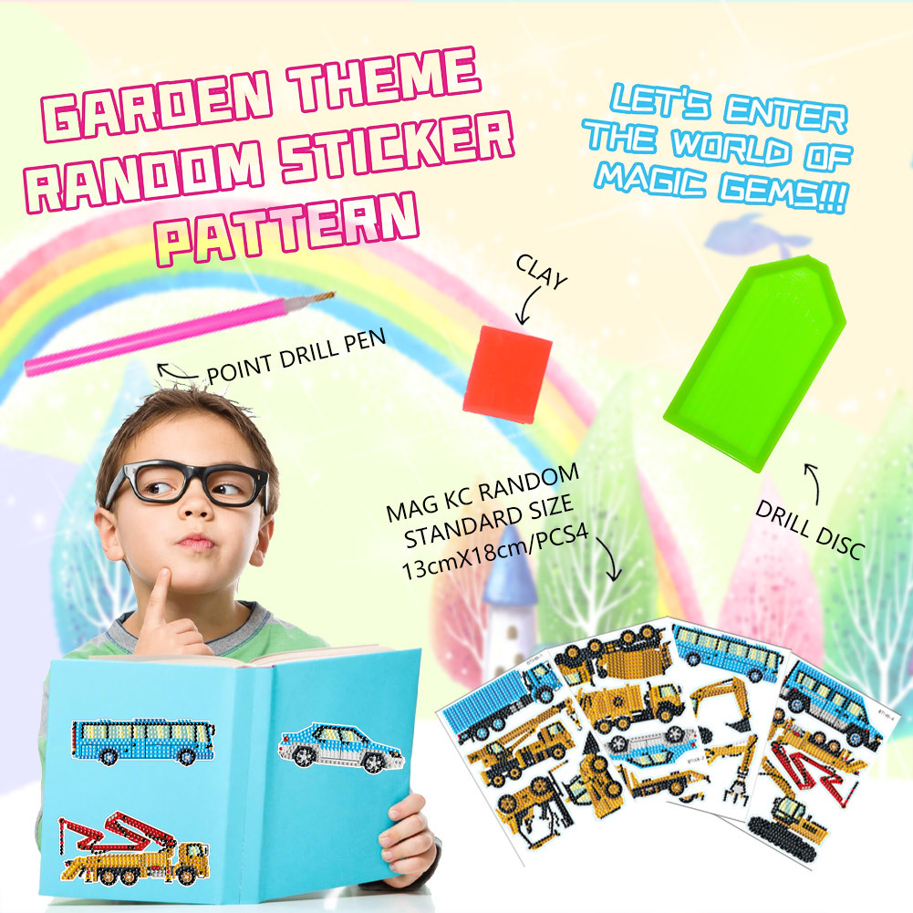 Mejor-venta excavadora coche pintura diamante pegatinas gratis DIY pegatinas ladrillo pintura pegatinas de pared pegatinas hechas a mano de los niños de diamantes redondos