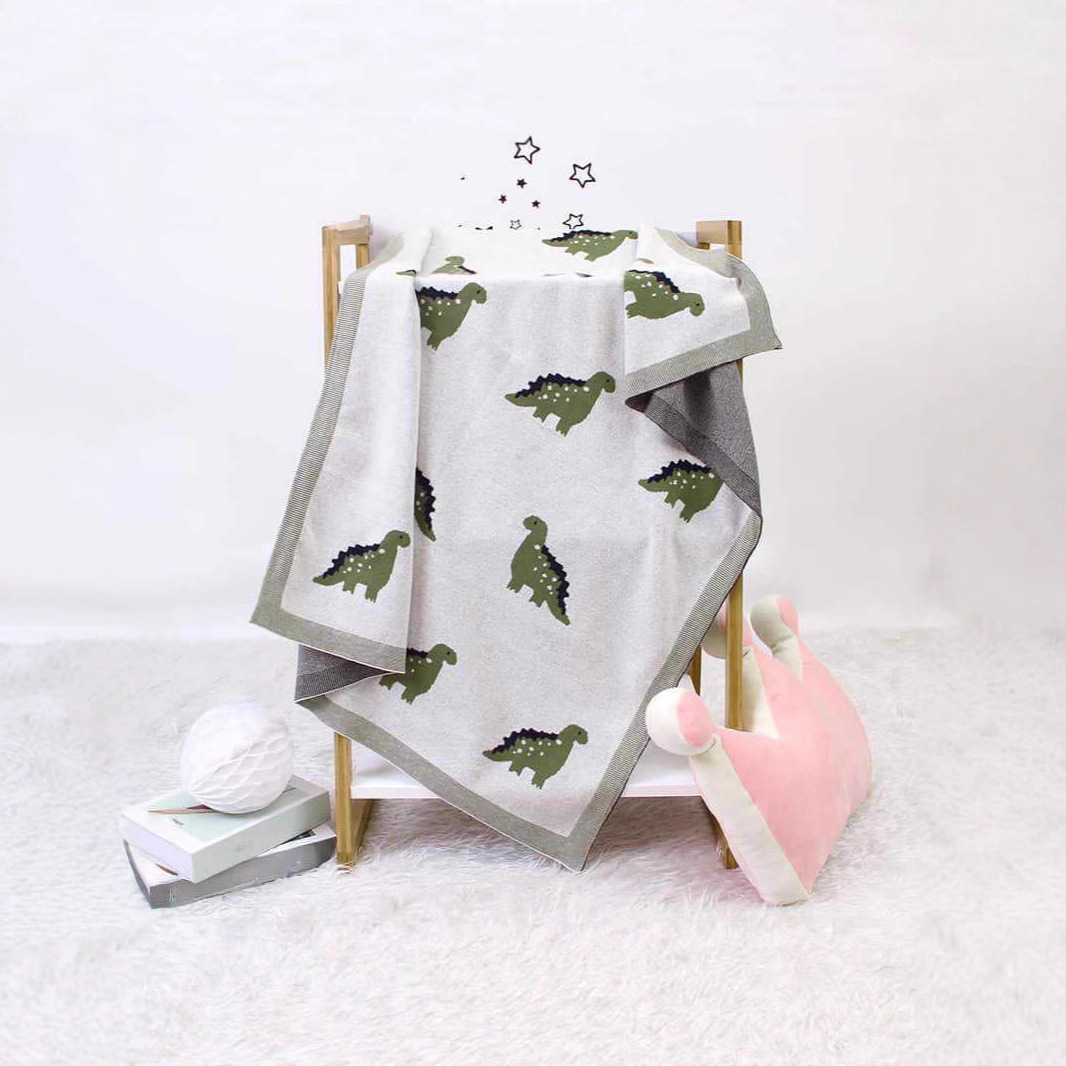Cross-Border Wholesale Processing Ins Hot Selling New Pure Cotton Knight Pattern Baby Knitted Blanket Baby Stroller Cover