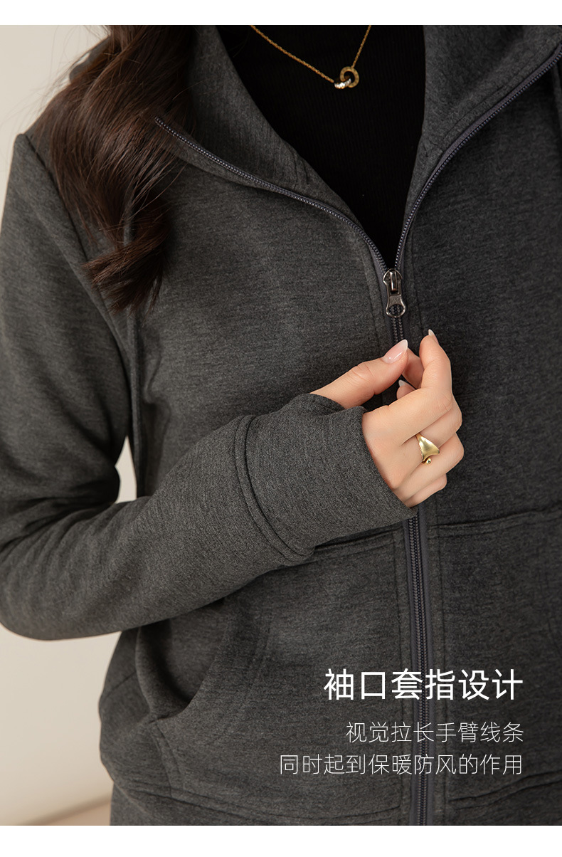 Bộ đồ thể thao nữ hai mảnh giả cashmere mũ trùm dáng rộng phong cách Hàn Quốc — Màu xám (bộ hai món) chi tiết 23