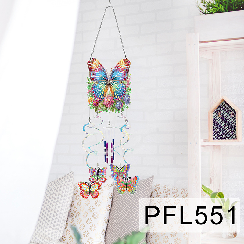 Fábrica directa pintura de diamantes alrededor de flores y pájaros dibujos animados colgando placa decorativa campana de viento transfronteriza atrapadora de sueños decoración interior de pintura de diamantes