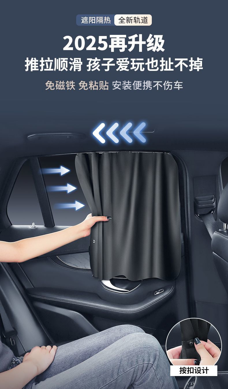 Car Sunshade Curtain, Track-Type Sun Protection and Heat Insulation Curtain, Car Rear Side Window Curtain, Privacy Blackout Curtain for the Car Interior
