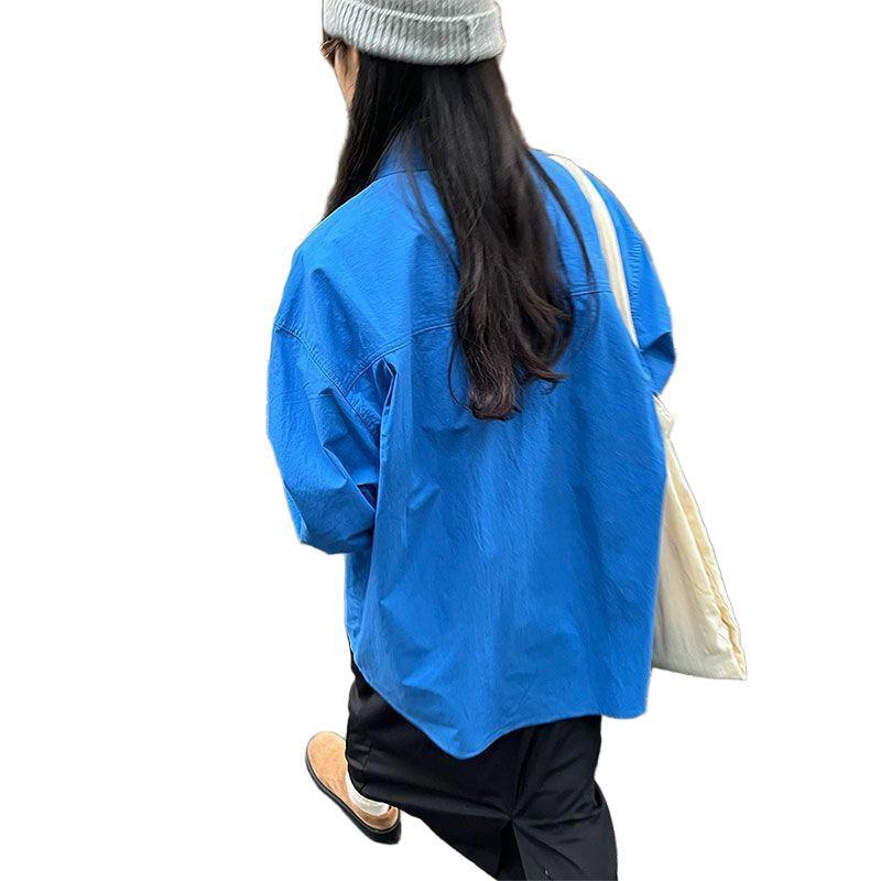 蓝色衬衫外套2025秋冬新款设计感小众口袋宽松长袖衬衣上衣|undefined
