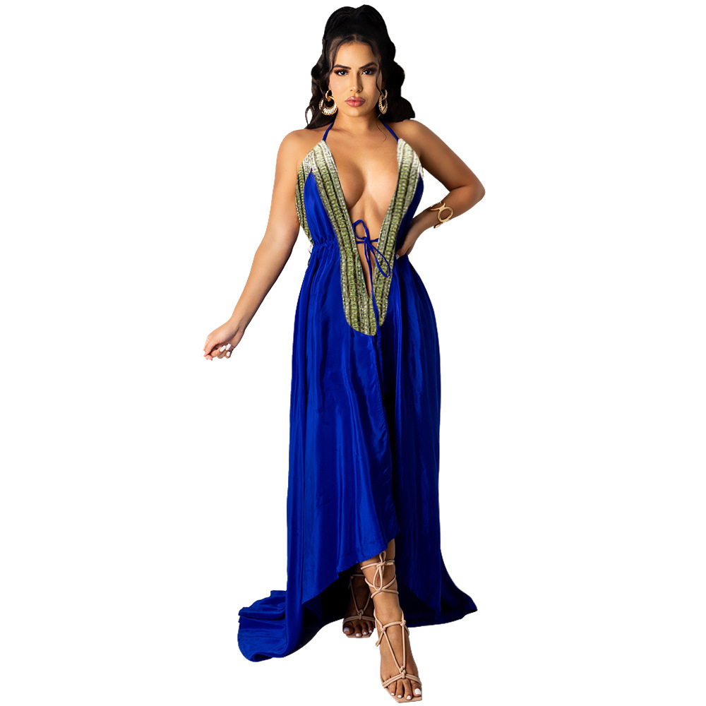 summer imitation silk long sexy dress Nihaostyles wholesale clothing vendor NSCYF73289