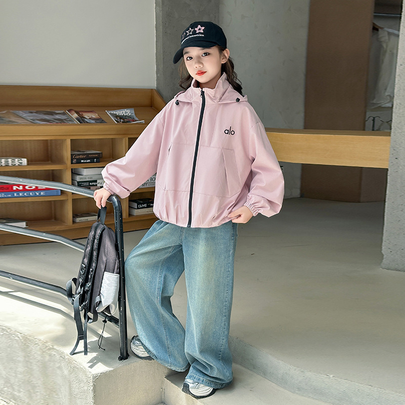 女童外套春秋款2025新款女中大童连帽外套牛仔裤套装儿童秋装|undefined