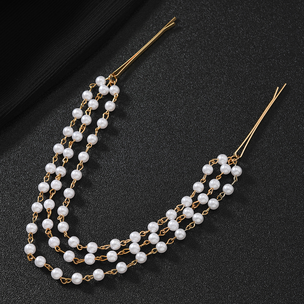 Comercio exterior moda dulce tocado de perlas oro multicapa borla perla horquilla de doble cabeza accesorios para el cabello accesorios de novia regalos
