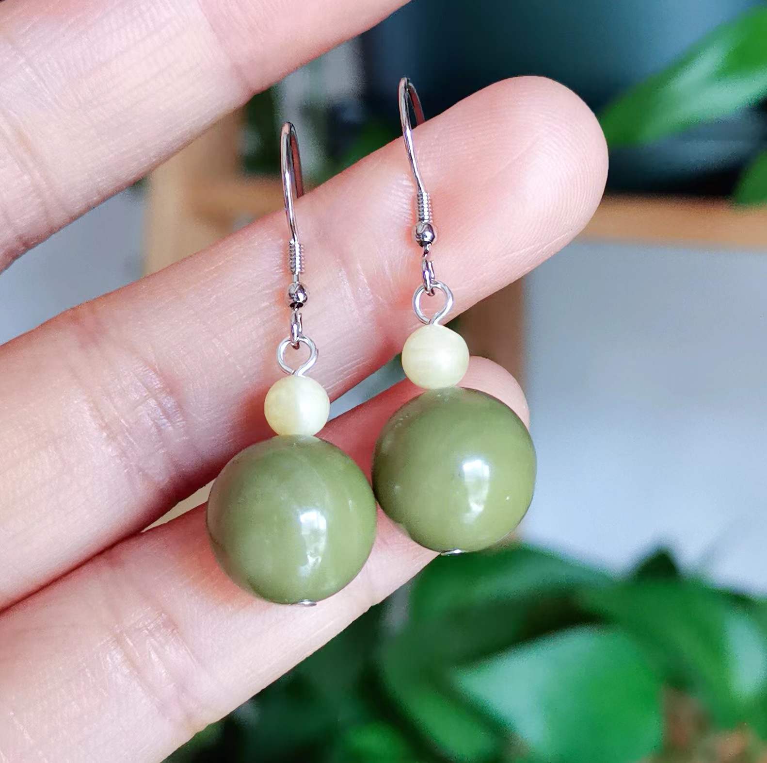 천연 알라 산 옥 귀걸이 아가로 밀랍 라운드 구슬 귀걸이 빈티지 예술적 틈새 순수한 실버 귀 고리