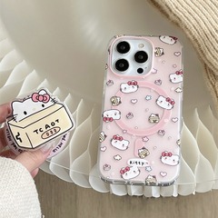 日韓アニメピンクkt 13pro/14promaxマグネットホルダー携帯電話ケースはiPhone15/12proに適用