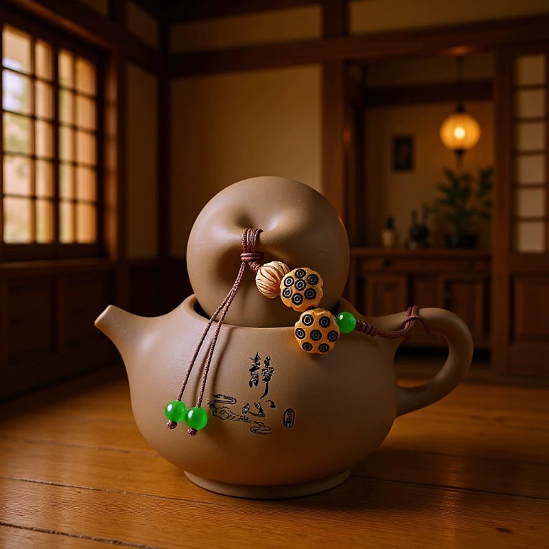 Teapot, ceramic glass cover, tea set walnut, strap, fall protection