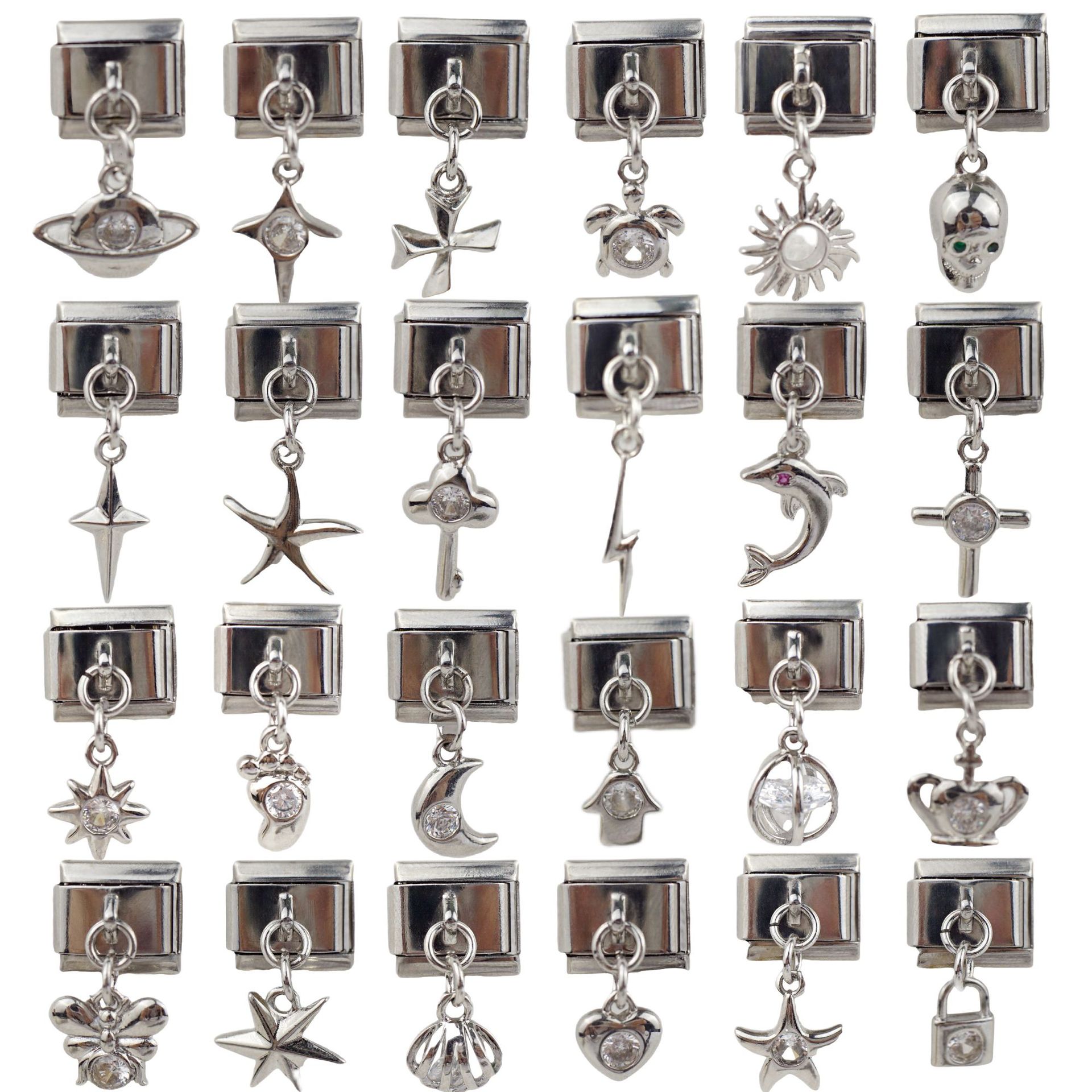 cross-border hot new italian module bracelet silver starry sky series assembled stretch bracelet stainless steel diy