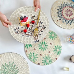 圓形北歐輕奢ins風彩貝隔熱墊 創意貝殼圓餐墊高級感桌面盤墊裝飾