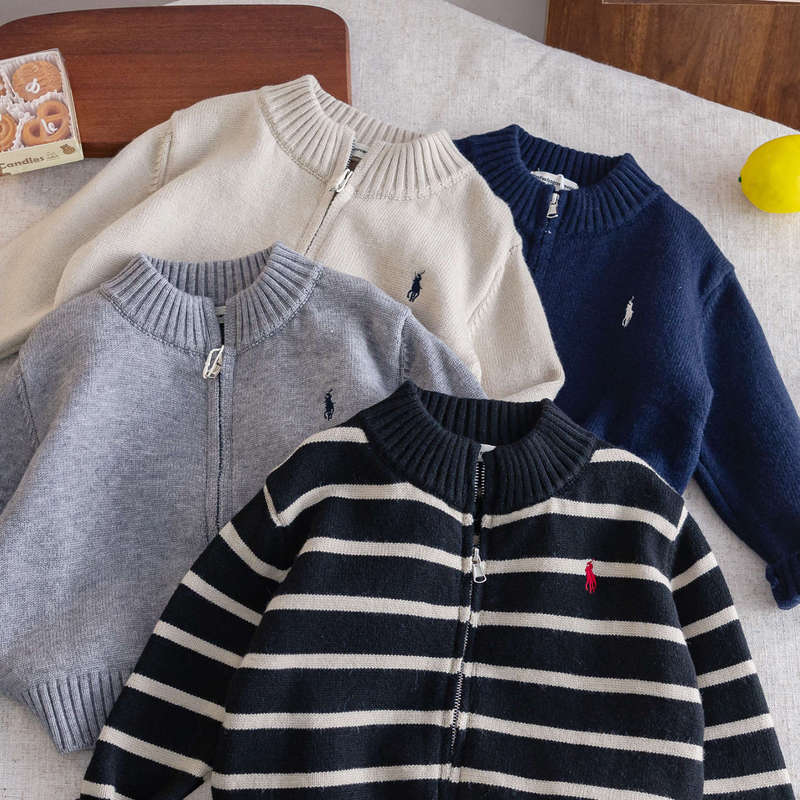 Children's Striped Cardigan Sweater 2025 Spring and Autumn New Boys' Knitted Tops Baby Autumn Korean Style Zipper Top