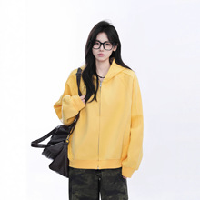 美式复古小众黄色连帽开衫卫衣男女韩系ins风多巴胺宽松拉链外套