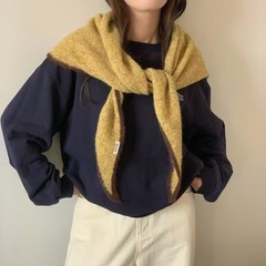 韩版ins高级感撞色三角巾秋冬含羊毛针织披肩女气质外搭保暖围巾
